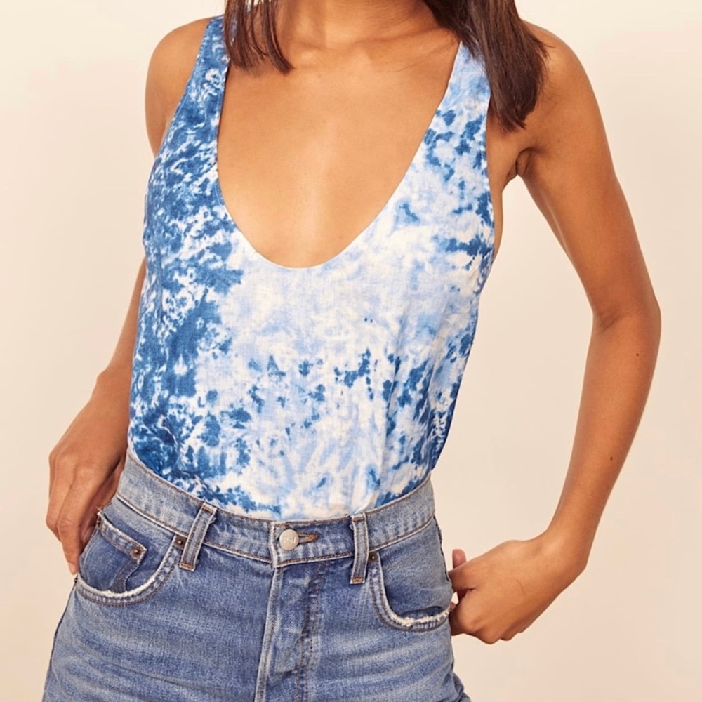 Reformation Lyle Blue Tie Dye Top - Small/Medium